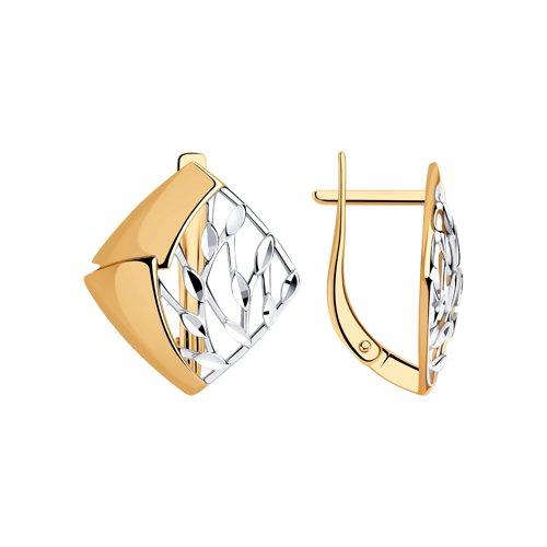 Серьги DIAMANT ( SOKOLOV ) серебро с позолотой, без вставок, с английским замком, квадрат 93-120-00776-1