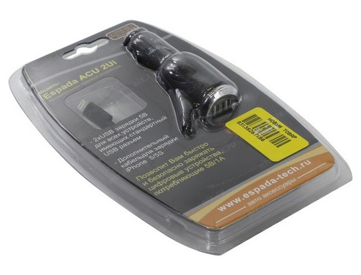 Автомобильнoе зарядное устройство, Espada ACU 2UI, черный - фото 3 - id-p92378453