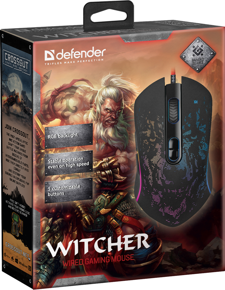 Defender 52990 Мышь проводная игровая Witcher GM-990 RGB,7кнопок,3200dpi - фото 2 - id-p92391452