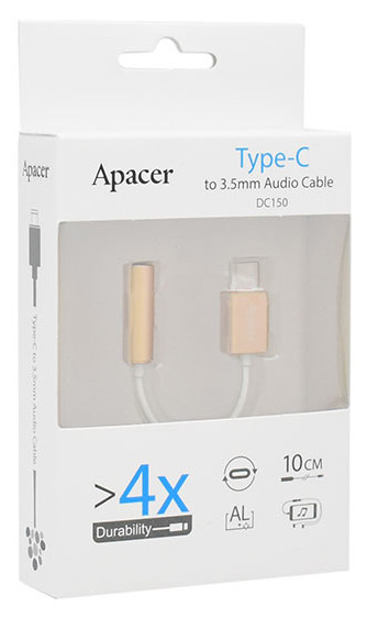 Аудиоконвертер, USB Type-C 3.1 m -> 3.5mm/f, Apacer DC150, APDC150С-1, USB 3.1, 0.10м, золотой - фото 2 - id-p92392174