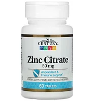 БАД цитрат цинка + кальций, 50 мг, (60 таблеток) 21st Century