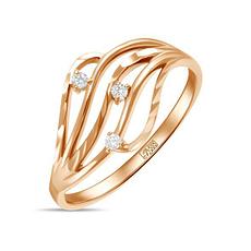 Золотое кружевное кольцо из красного золота с фианитами 2 г