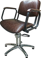 Кресло парикмахерское МЭДИСОН КОНТАКТ гидравлика хром, пятилучье хром на подпятниках, коричневое