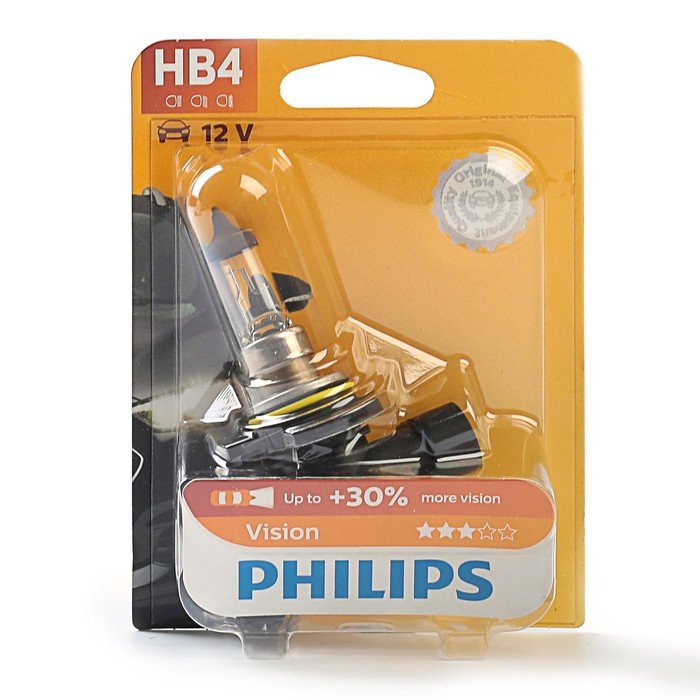 Автолампа PHILIPS Vision +30%, HB4/9006 (P22d), 12 В, 55 Вт, блистер, 9006 PR B1