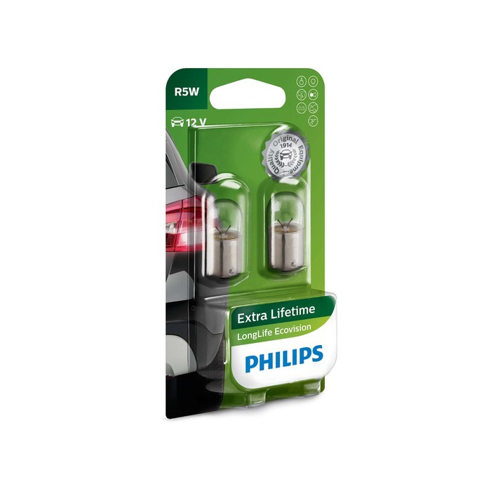 Лампа автомобильная Philips Long Life EcoVision, R5W, 12 В, 5 Вт, 2 шт, 12821LLECOB2