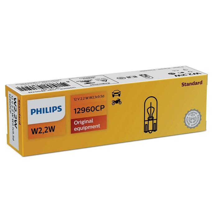 Лампа автомобильная Philips, W2,2W, 12 В, 2.2 Вт, (W2,1x9,5d) T10, 12960CP