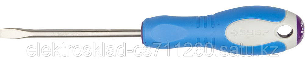 Отвертка ЗУБР, Cr-V сталь, трехкомпонентная рукоятка, цветовая индикация типа шлица, SL, 6,5x100мм