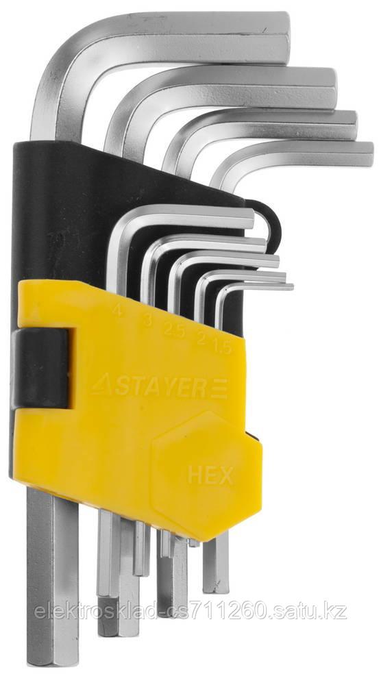 Набор STAYER Ключи "MASTER" имбусовые короткие, Cr-V, сатинированное покрытие, пластик. держатель, HEX 1,5-10