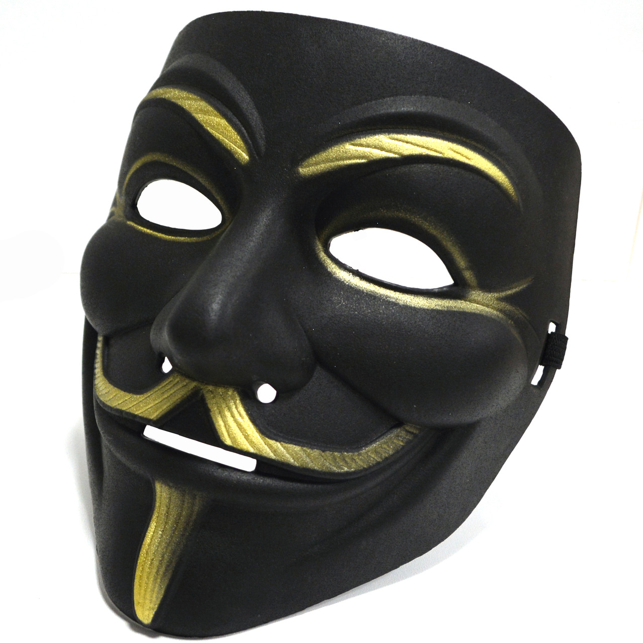 Маска Гая Фокса карнавальная маска с подкладками Анонимус матовая черная с золотистыми чертами
