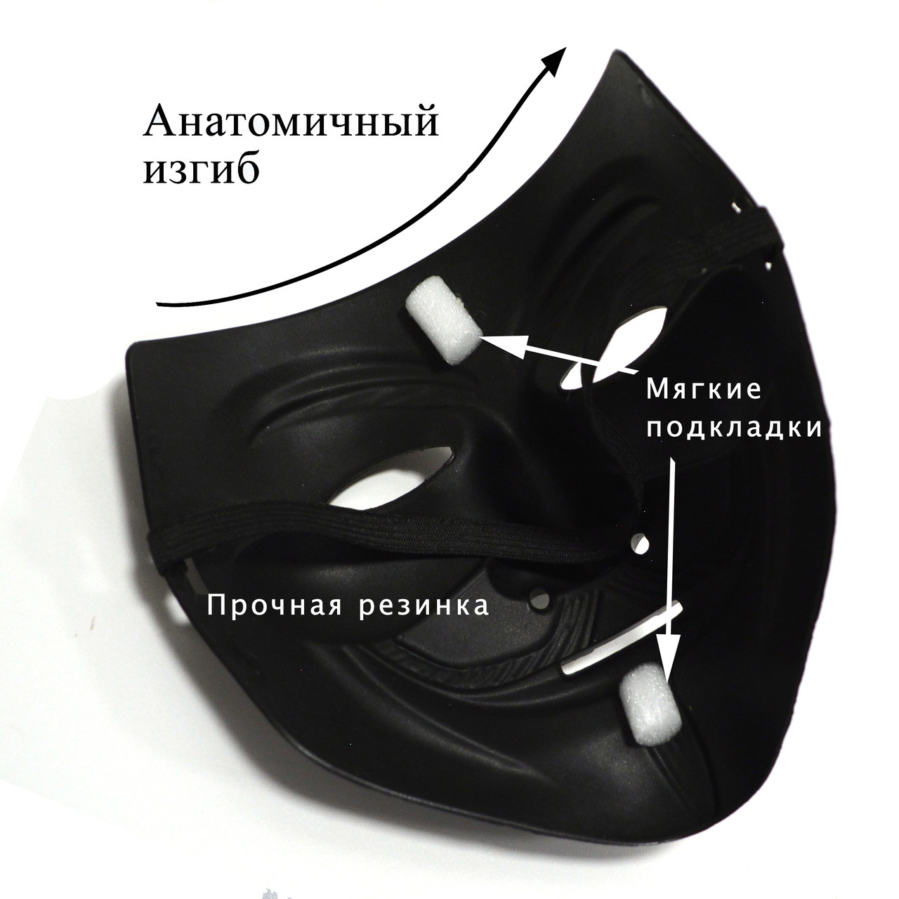 Маска Гая Фокса карнавальная маска с подкладками Анонимус матовая черная с золотистыми чертами - фото 3 - id-p92435530