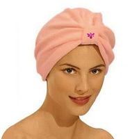 Полотенце для сушки волос банное тюрбан из микрофибры розовое