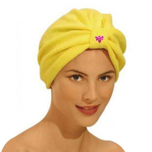 Полотенце для сушки волос банное тюрбан из микрофибры желтое - фото 1 - id-p92455352