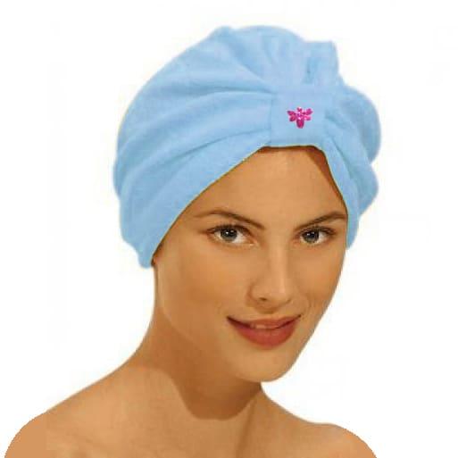 Полотенце для сушки волос банное тюрбан из микрофибры голубое, фото 1