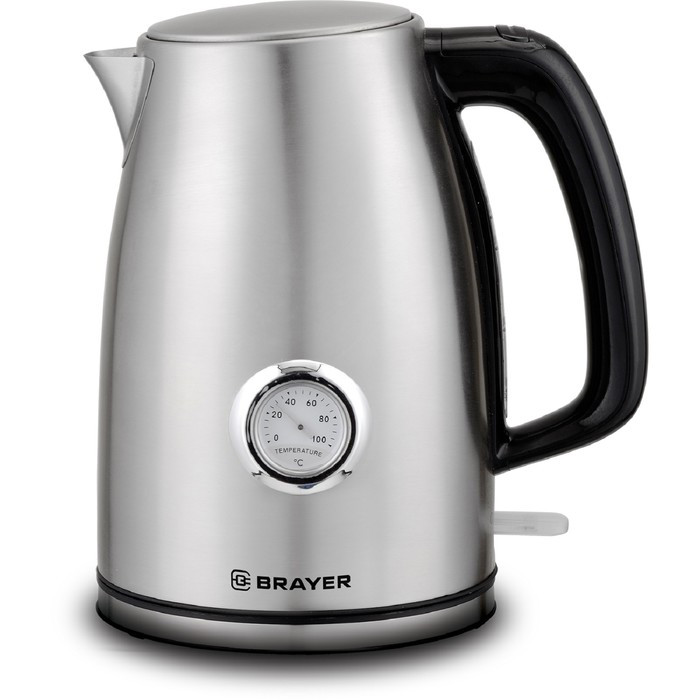 Чайник электрический BRAYER 1022BR, металл, 1.7 л, 2150 Вт, термометр, серебристый