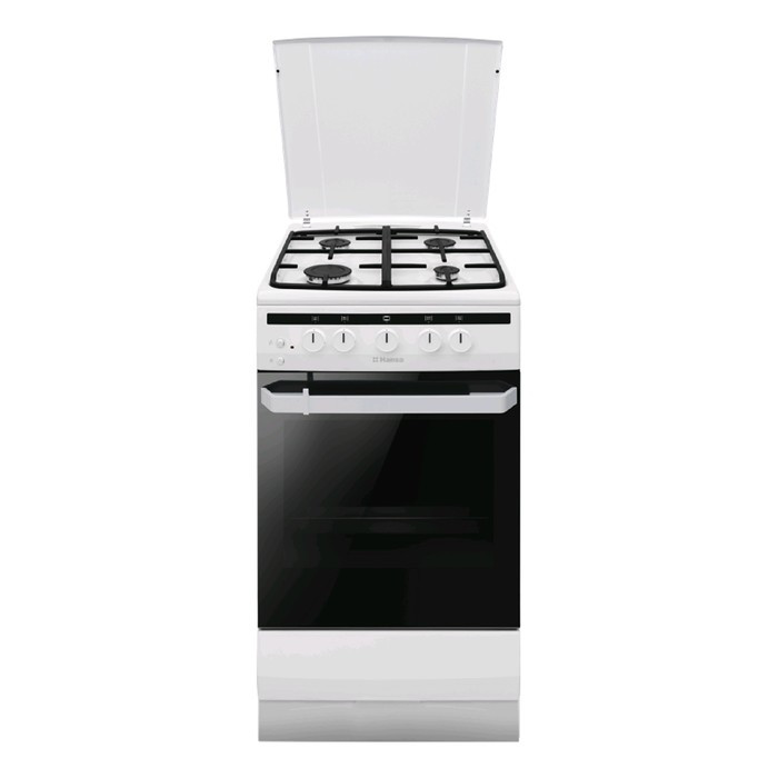 Плита Hansa FCGW52021, газовая, 4 конфорки, 56 л, газовая духовка, белая