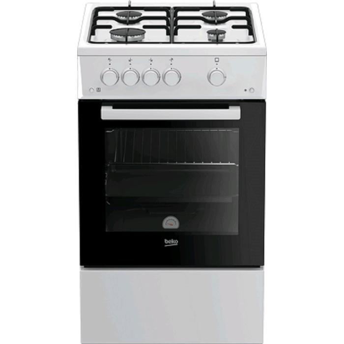 Плита Beko FSG 52010 W, газовая, 4 конфорки, 60 л, эмаль, чёрно-белая