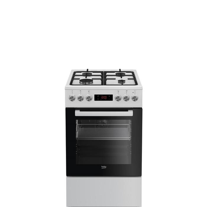 Плита Beko FSM52332DWDS, комбинированная, 4 конфорки, 60 л, электрическая духовка, белая
