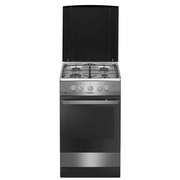 Плита Hansa FCGX58099, газовая, 4 конфорки, 58 л, газовая духовка, нерж. сталь
