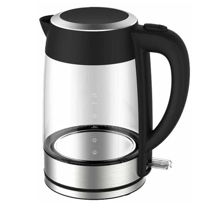 Чайник электрический Midea MK 8002, стекло, 1.7 л, 2200 Вт, подсветка, серебристо-чёрный