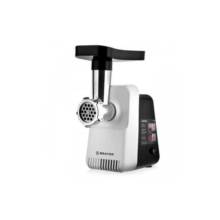 Мясорубка BRAYER 1600BR, 1300 Вт, 1.5 кг/мин, реверс, бело-чёрная