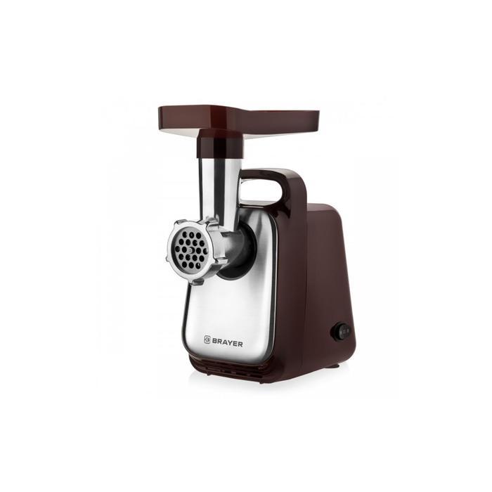 Мясорубка BRAYER 1601BR, 1300 Вт, 1.5 кг/мин, реверс, 2 насадки, серо-чёрная