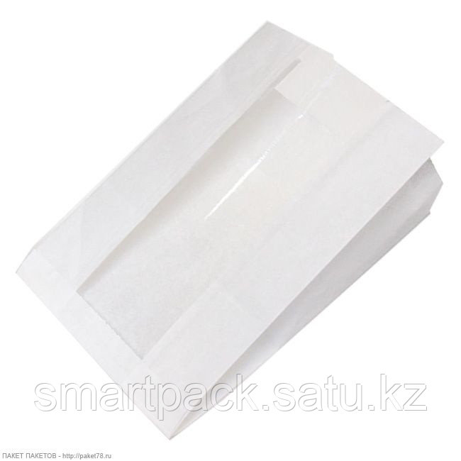 Бумажный пакет с плоским дном с окном 250*140*50(60) белый
