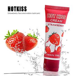 Крем-лубрикант HOT KISS «Горячий поцелуй» со вкусом клубники, 100 мл.