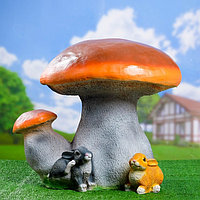 Садовая фигура "Гриб белый двойной с зайчатами" 58*52
