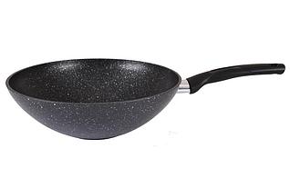 Сковорода wok (классическая) 300/100мм с ручкой, (темный мрамор)