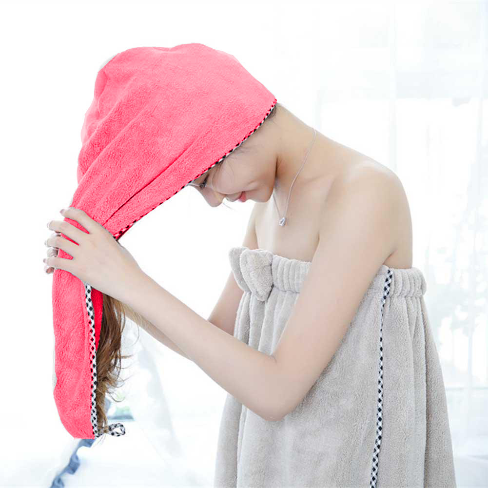 Полотенце для сушки волос банное тюрбан из микрофибры с пуговицей розовое - фото 4 - id-p92545935