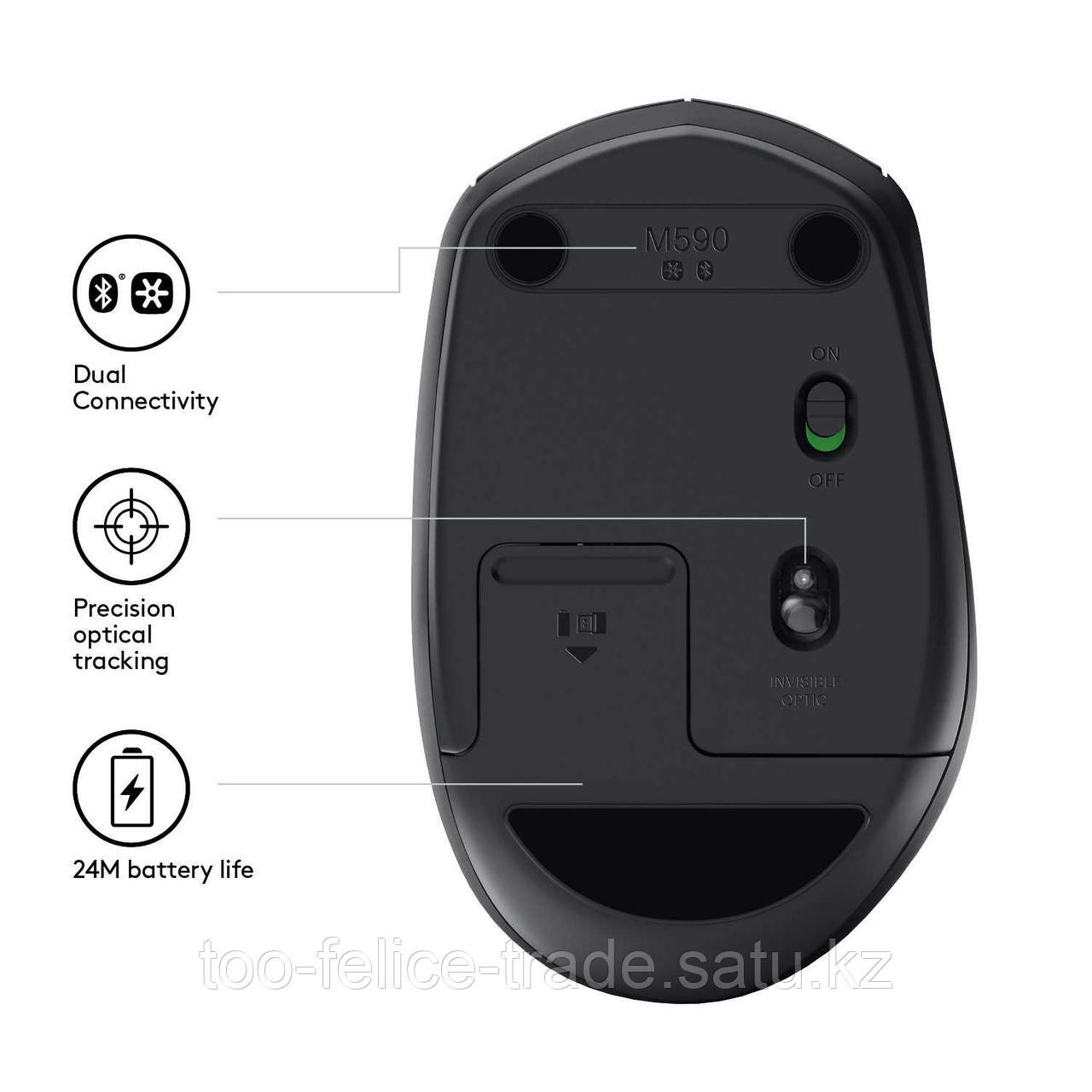 Мышь беспроводная Logitech M590 Multi-Device Silent-GRAPHITE TONAL (темно-серая, Bluetooth, 2.4