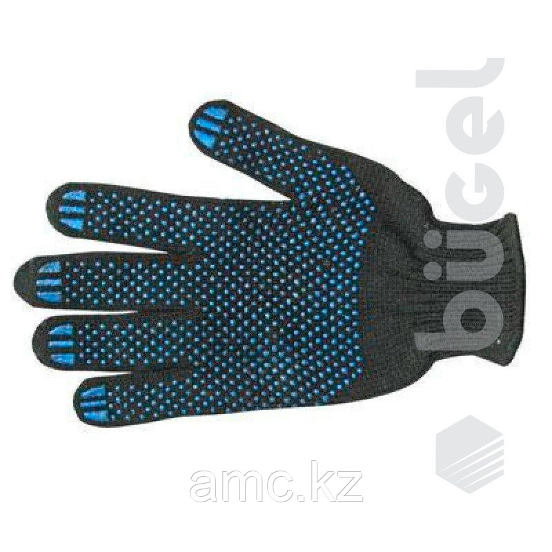 Перчатки хб с ПВХ 67 гр, черные синяя точка - фото 1 - id-p91576263