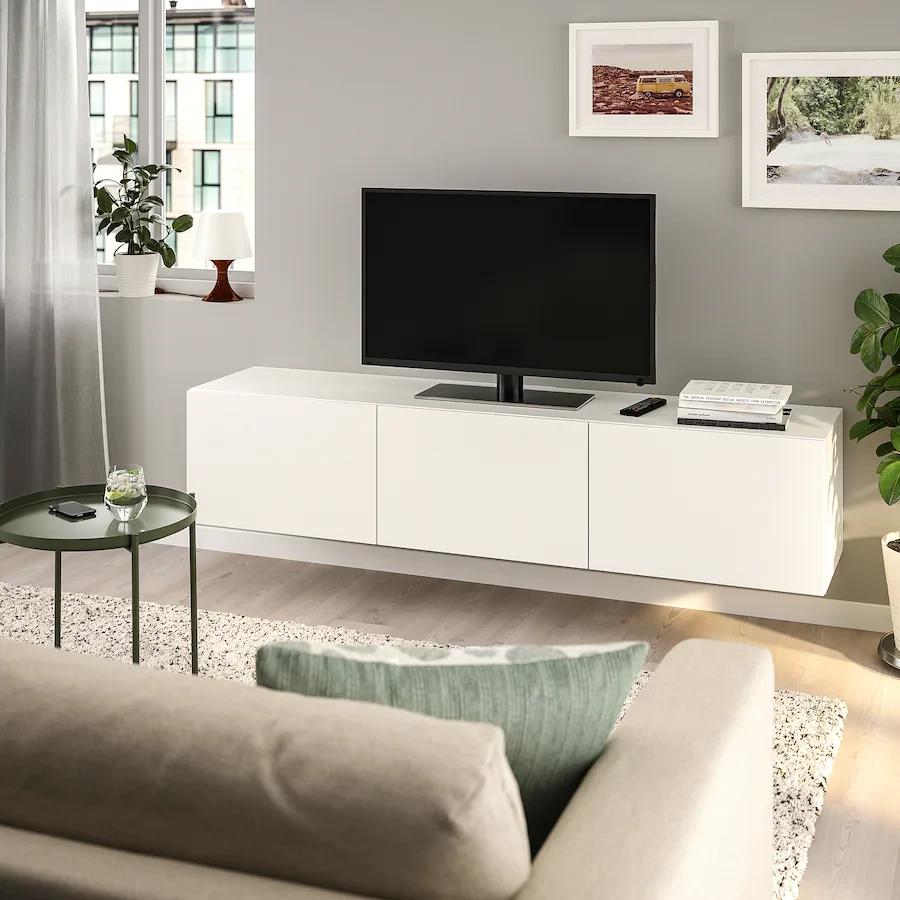 BESTÅ БЕСТО Тумба под ТВ, с дверцами, белый/Лаппвикен белый 180x42x38 см