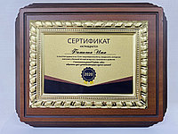Наградная плакетка с металлической рамкой (гальваника), ДЕРЕВО  (22х27см), фото 1