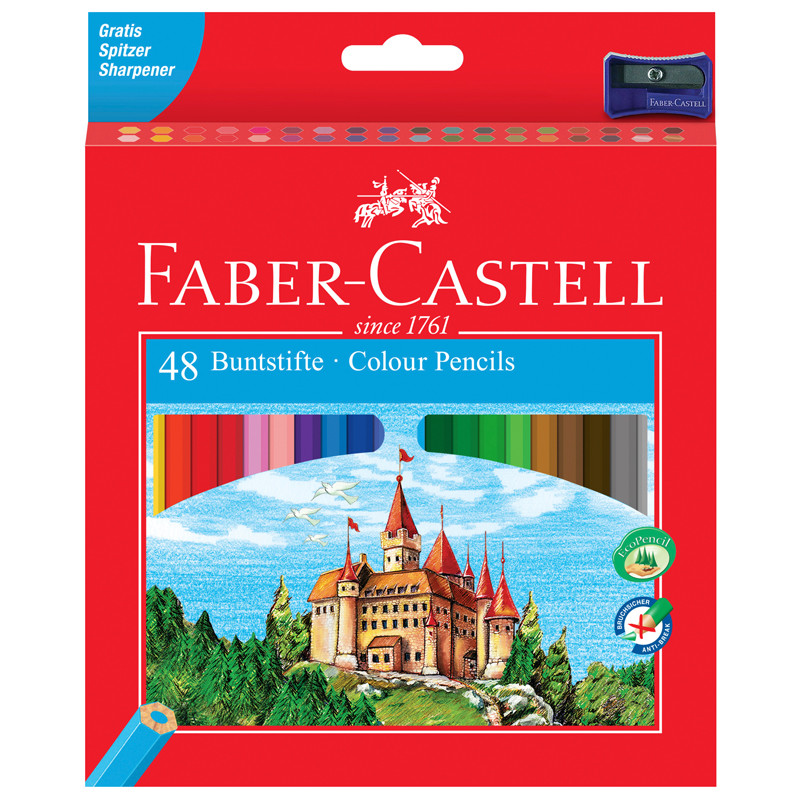 Карандаши цветные Faber-Castell "Замок", 48цв., шестигр.,заточ.+точилка, картон, европодвес
