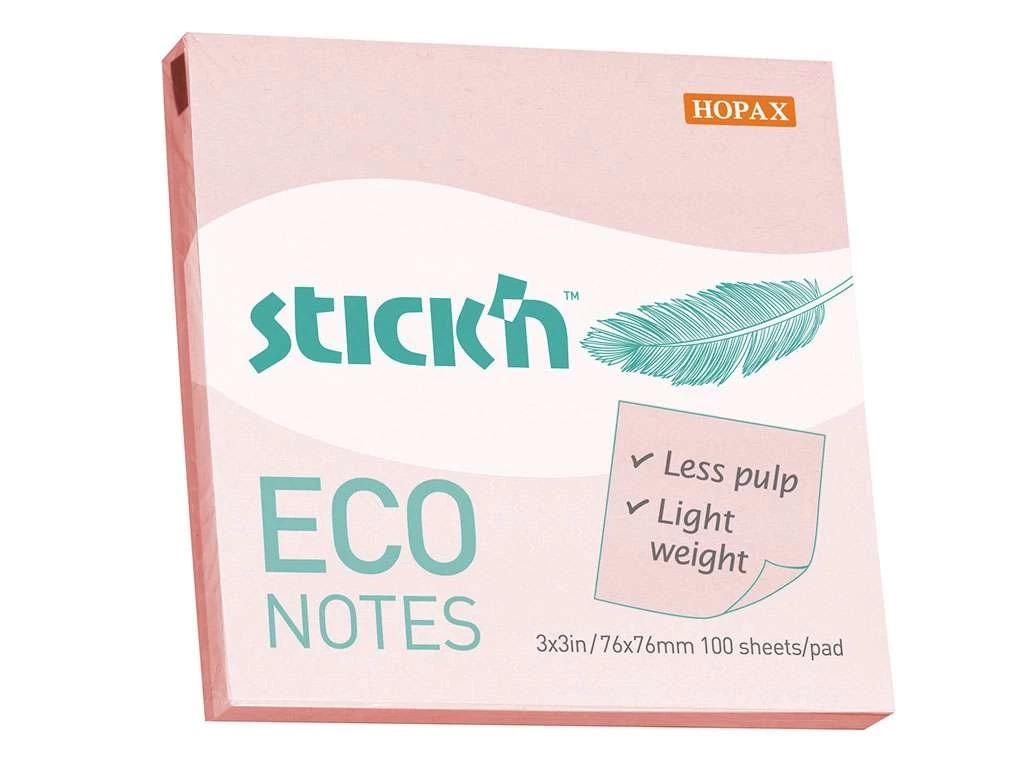 Клейкие листки STICK`N ECO 76 х 76 мм розовые, 100 листов