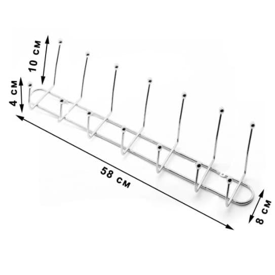 Настенная вешалка из 14 крючков 58х12 см металлическая
