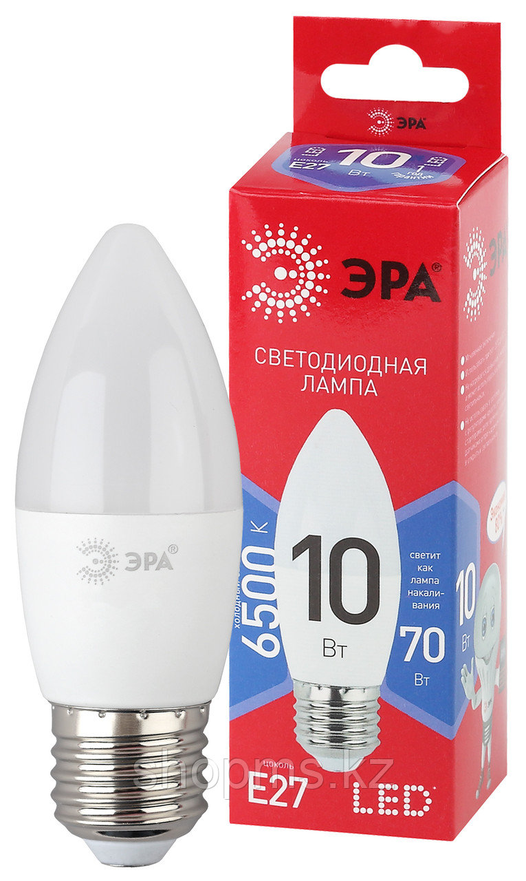 Лампы СВЕТОДИОДНЫЕ ЭКО LED В35-10W-865-E27 R ЭРА  (диод, свеча, 10Вт, хол, Е27)