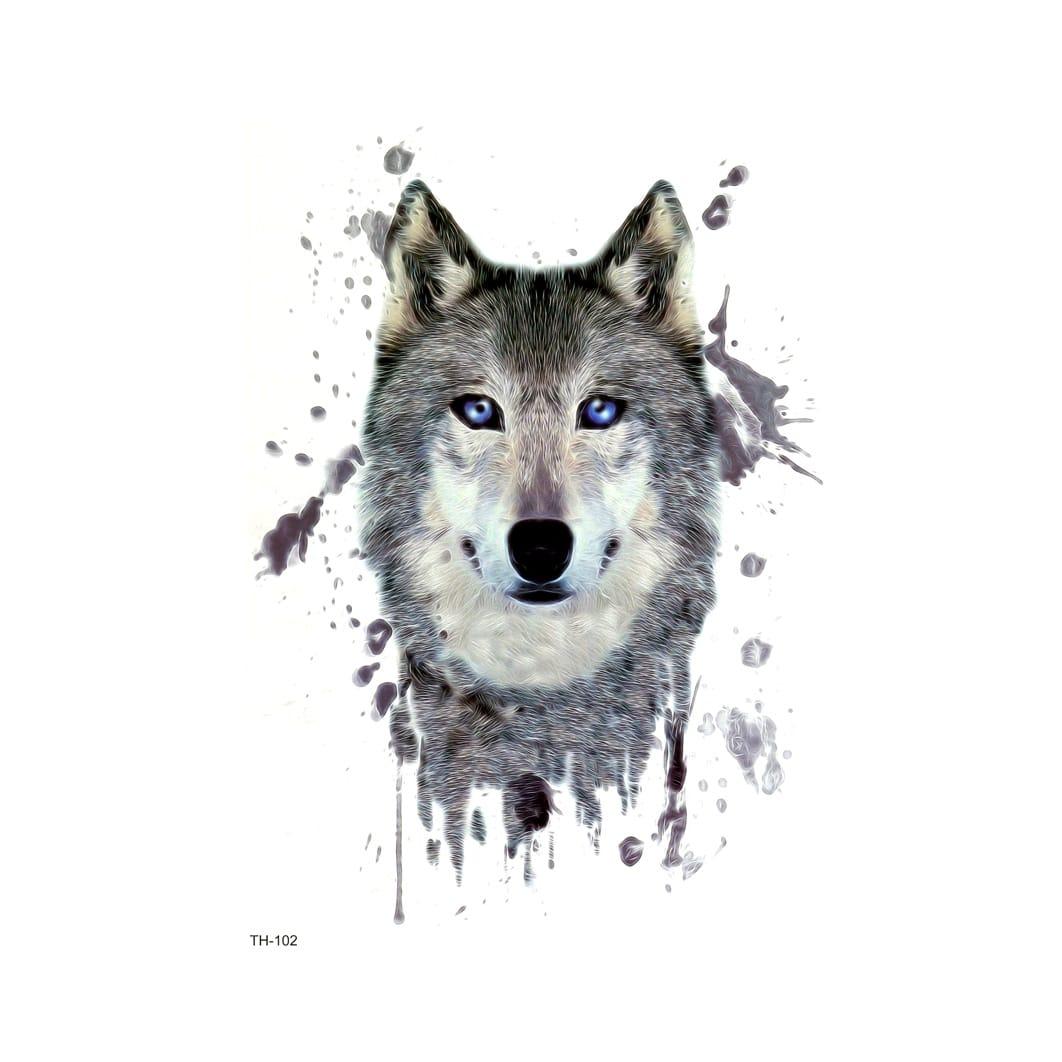 Водостойкая временная тату- наклейка "Акварель Волк"