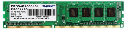 Оперативная память Patriot Signature [PSD34G1600L81] [4 ГБ DDR 3, 1600 МГц, PC12800, 1.35 В] - фото 1 - id-p92647327