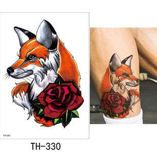 Водостойкая временная тату-наклейка "Лиса с розой"