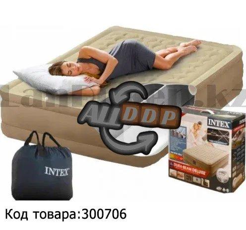 Надувной матрас двуспальный со встроенным электронасосом и сумка Intex Deluxe 64428 (152х203х46 см)