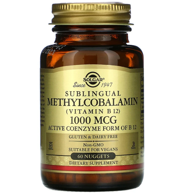 Solgar, сублингвальный метилкобаламин (витамин B12), 1000 мкг, 60 капсул - фото 1 - id-p92709775