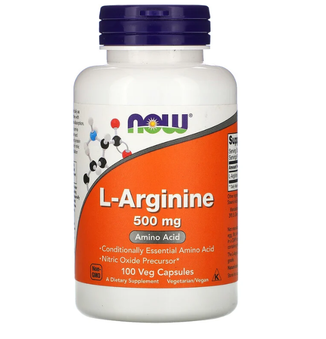 Now Foods, L-аргинин, 500 мг, 100 вегетарианских капсул