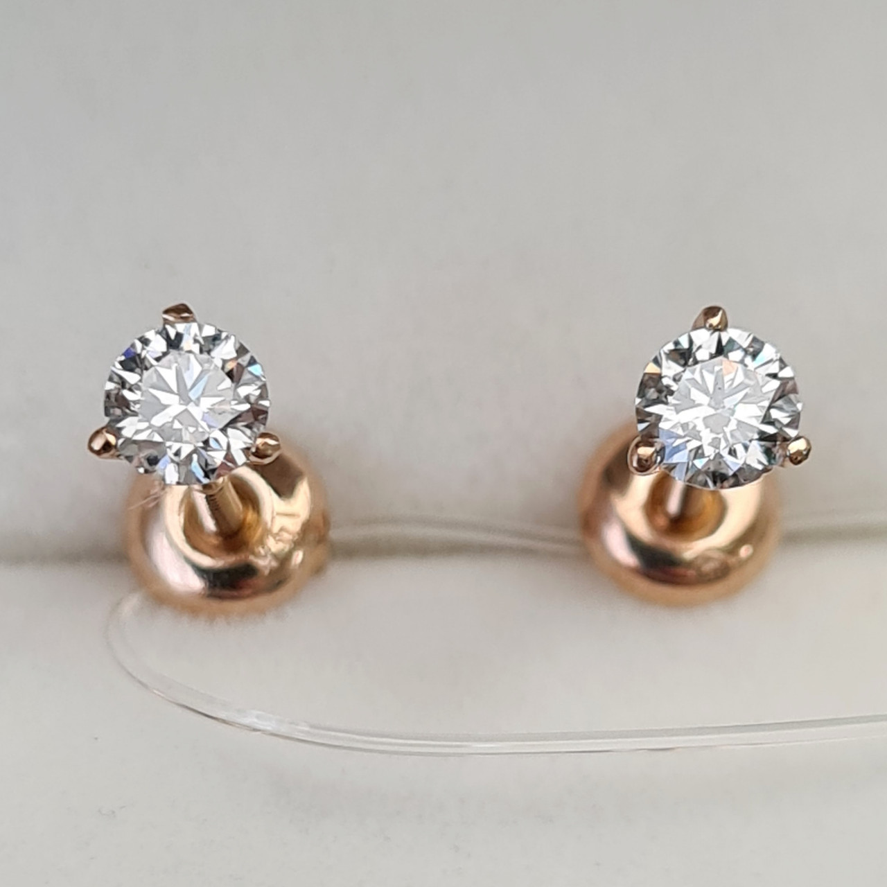 Золотые серьги пуссеты с бриллиантами 0.40Ct VS2/H, EX-Cut