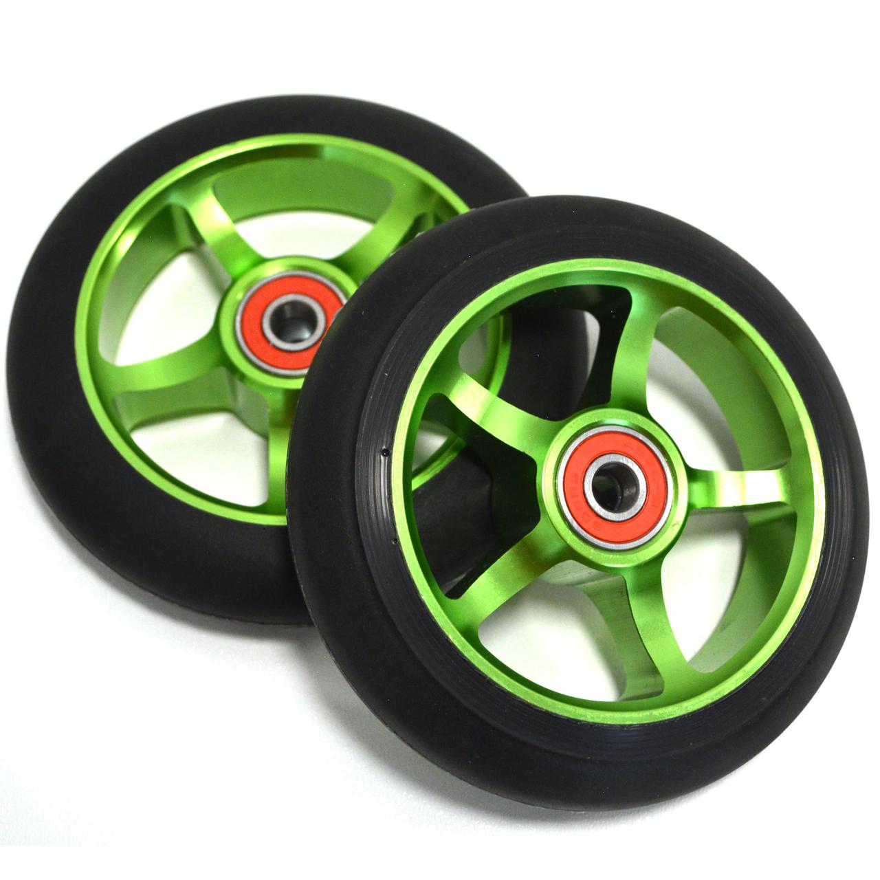 Колеса для трюкового самоката металлические диаметр 110 мм ABEC 9 зеленые