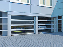 Промышленные секционные ворота из алюминиевых панорамных панелей с торсионным механизмом ISD02