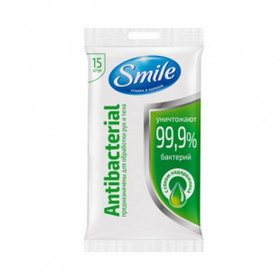 Салфетки влажные Smile Antibacterial, 15 штук в упаковке
