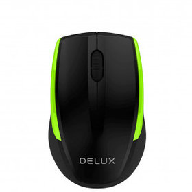Мышь беспроводная Delux DLM-321OGB, USB, 3 кнопки, 800-1600 dpi, оптическая, чёрно-зелёная