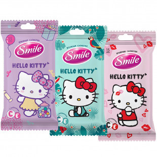 Салфетки влажные Smile "Hello Kitty", с витаминами, 15 штук в упаковке - фото 1 - id-p91531042